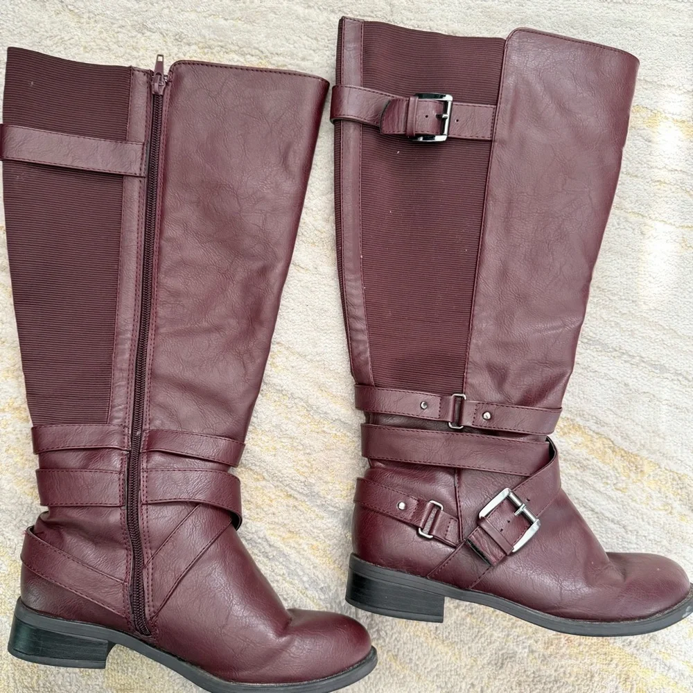 Torrid Wide Calf Tall Riding Boots Burgundy Size 7 W - Picture 8 of 11